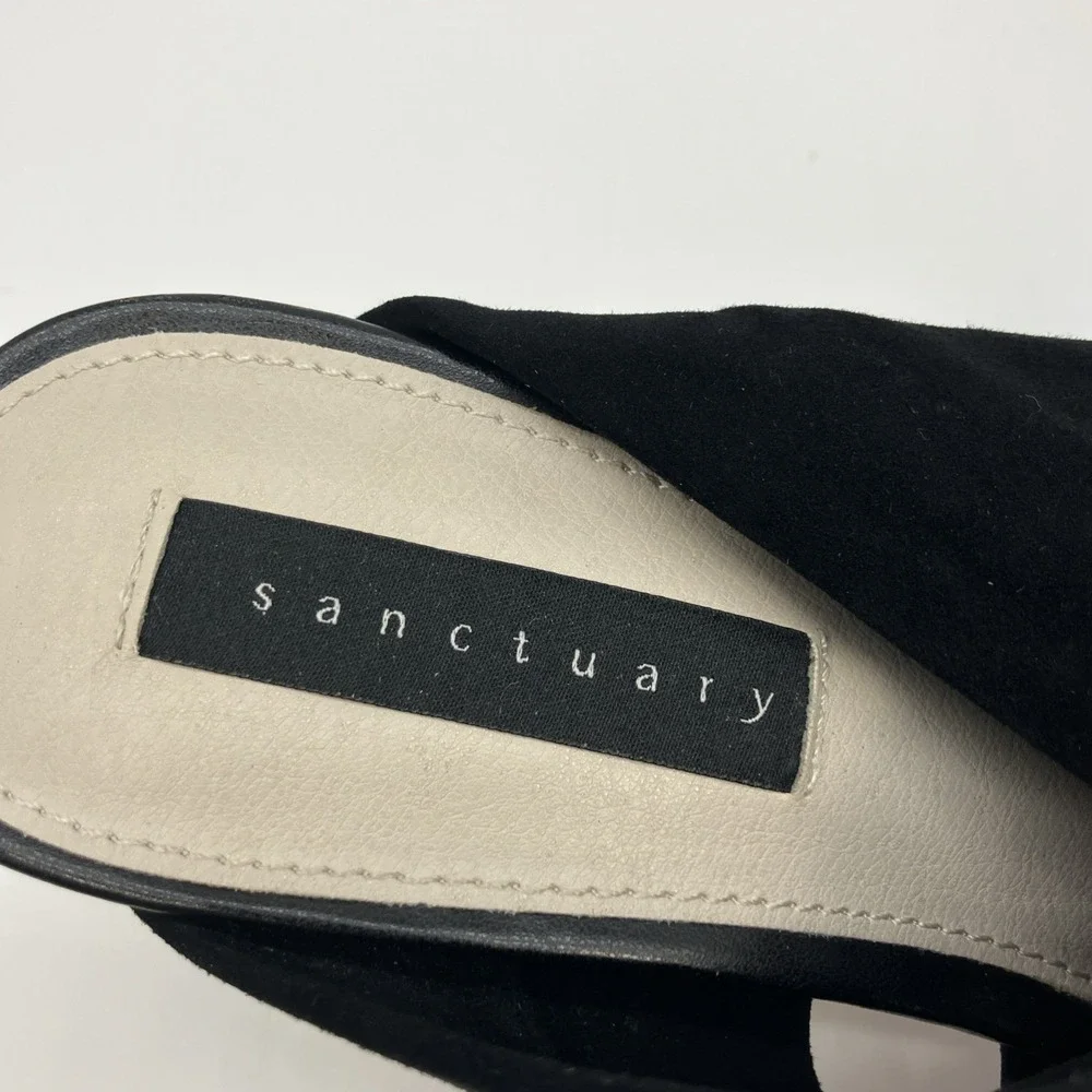 Sanctuary Sunset 2.0 Black Suede‎ Mule Wooden Block Heel Shoes 6M Luxury